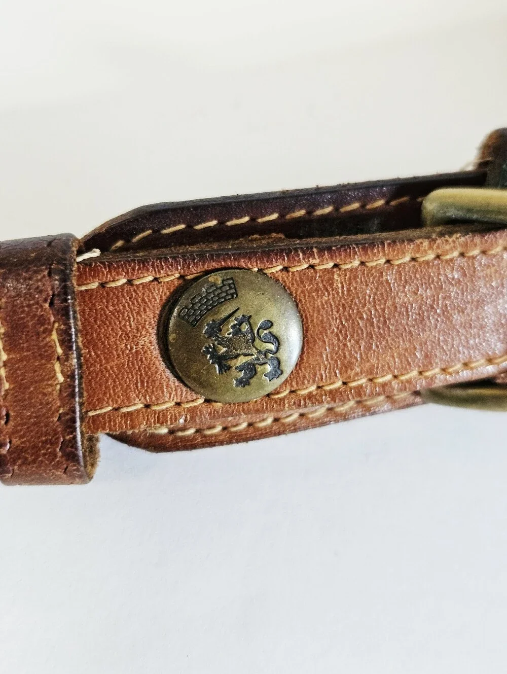 Vintage Tommy Hillfiger Classic Antiqued Brown Leather Layered Brass Buckle Belt